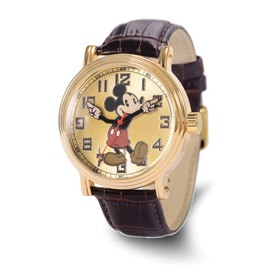 ディズニー　Fine Gold Disney Adult Mickey Mouse Gold-tone with Moving Hands Brown