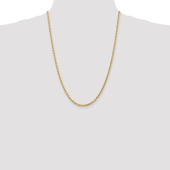 10k 24 inch 3mm Diamond Cut Rope Necklace