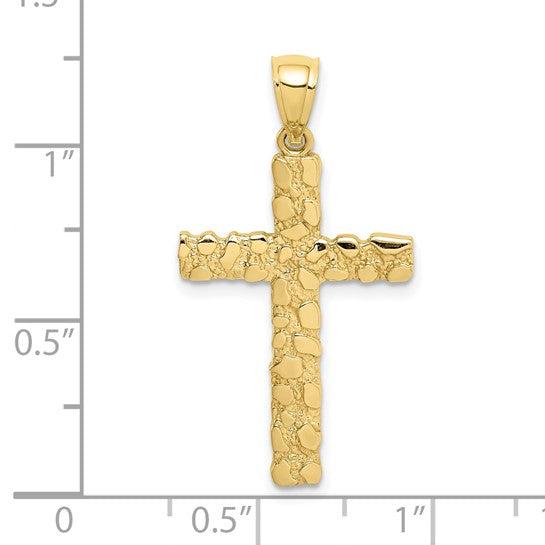 10K Nugget Cross Pendant