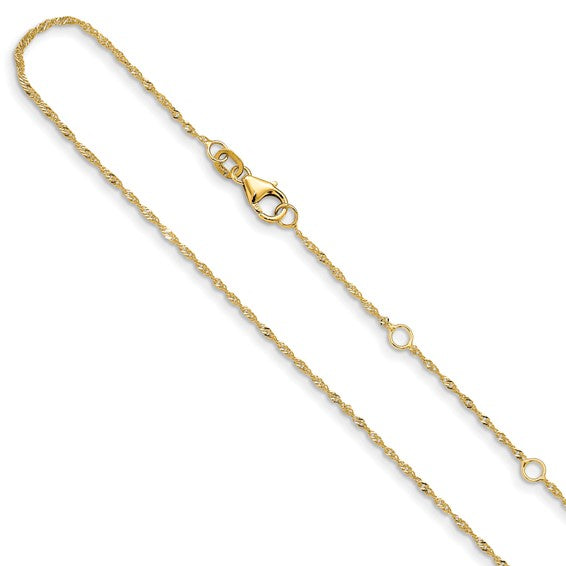 14K Leslie's 1.25mm Singapore 1in+1in Adjustable Chain