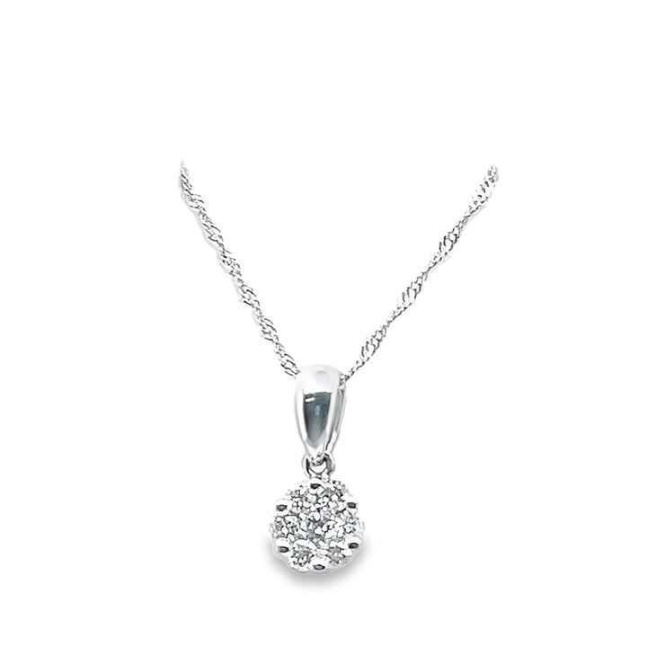 14kw 7 Diamond Cluster Pendant .25ct w 18inch necklace