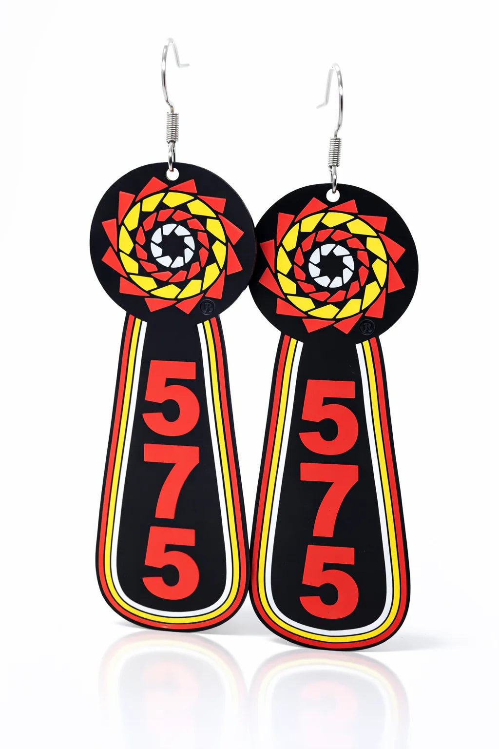 Black Pinecone Patchwork Tribal Slab Earrings by TPL II, featuring bold, geometric earring design with intricate tribal patterns.