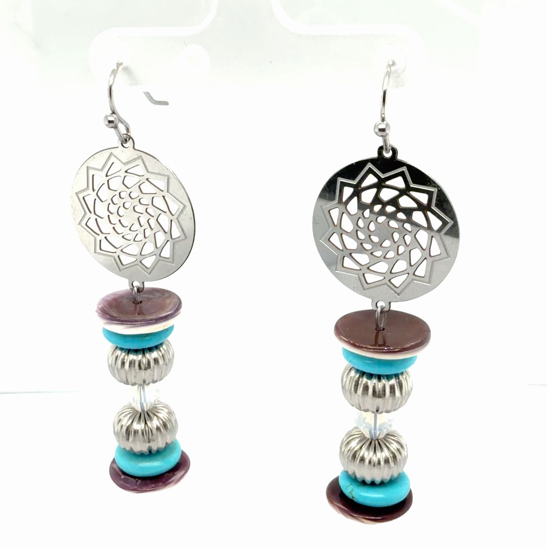 Wampum and Turquoise Pinecone Patchwork Earrings