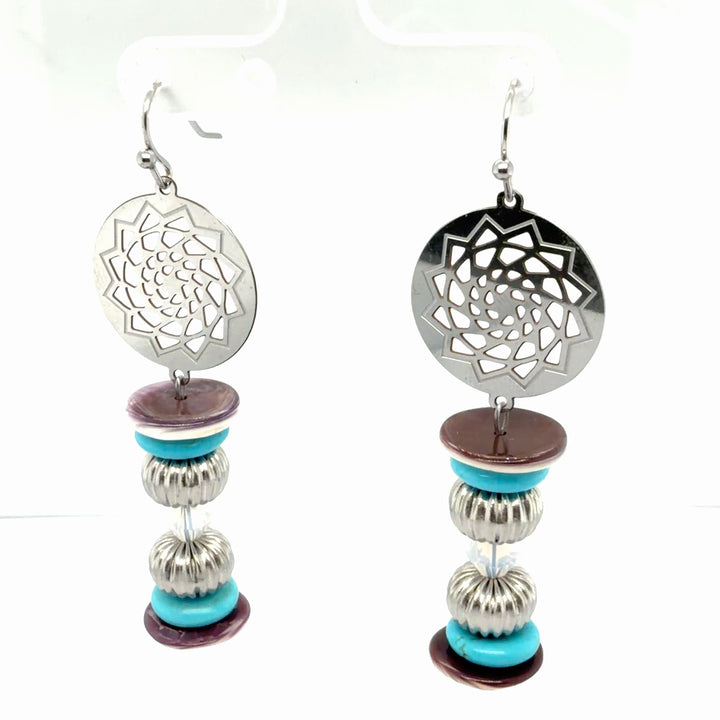 Wampum and Turquoise Pinecone Patchwork Earrings