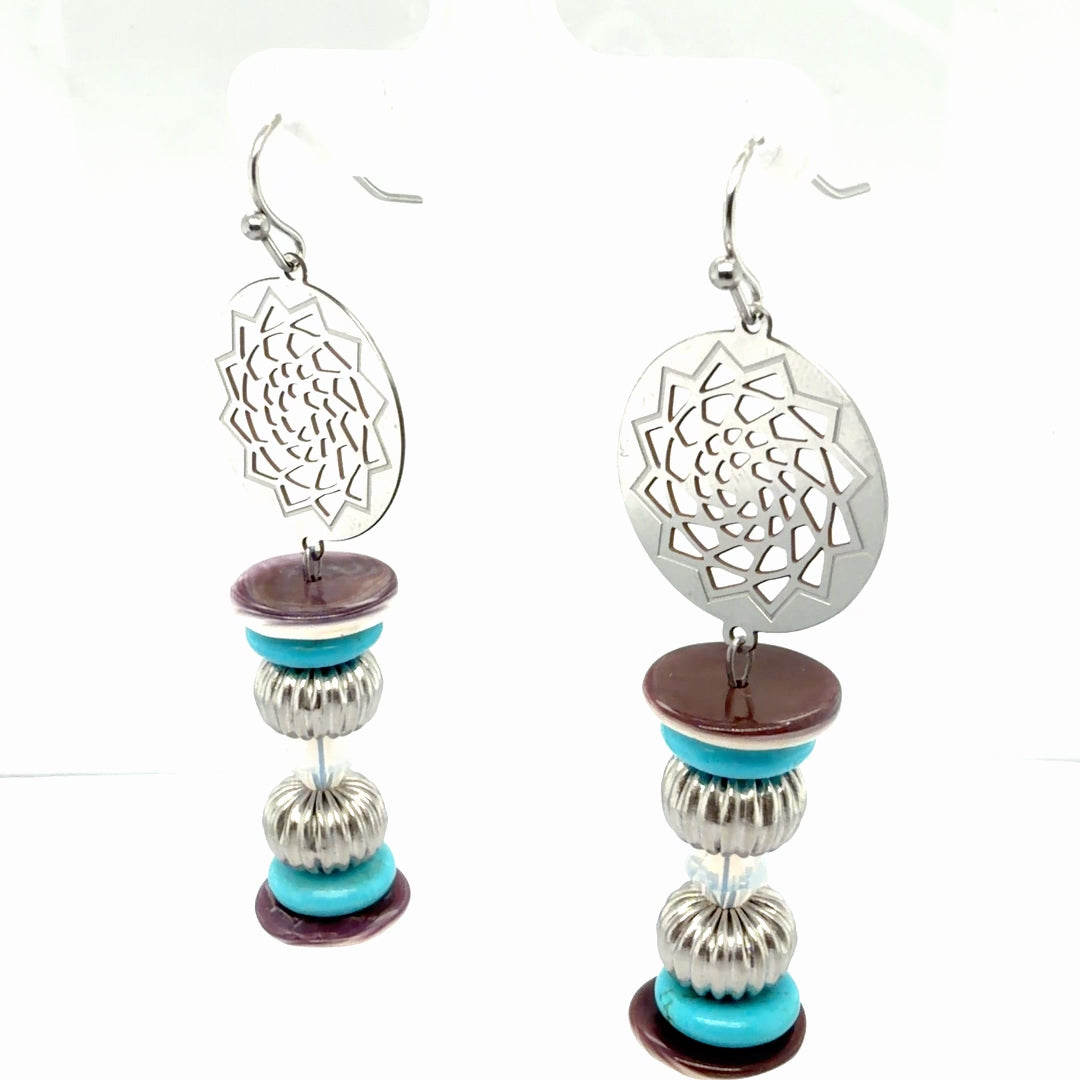 Wampum and Turquoise Pinecone Patchwork Earrings