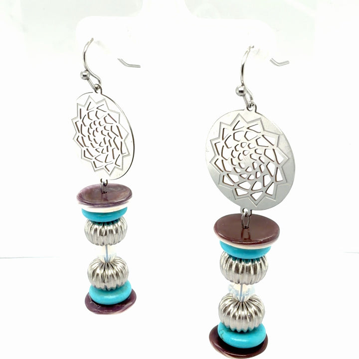 Wampum and Turquoise Pinecone Patchwork Earrings