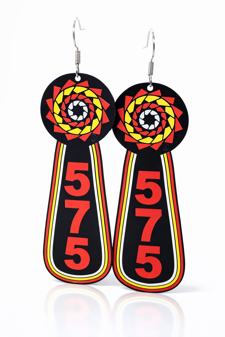 Pinecone Patchwork 575 Tribal Slab Earrings (Black)