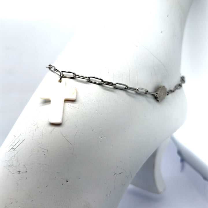 Pinecone Patchwork Cross Anklet Stainless