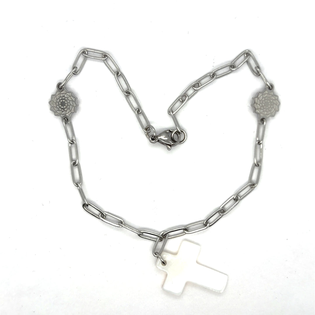 Pinecone Patchwork Cross Anklet Stainless