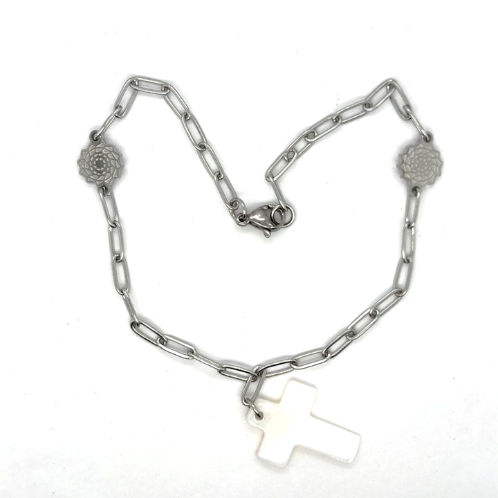 Pinecone Patchwork Cross Anklet Stainless
