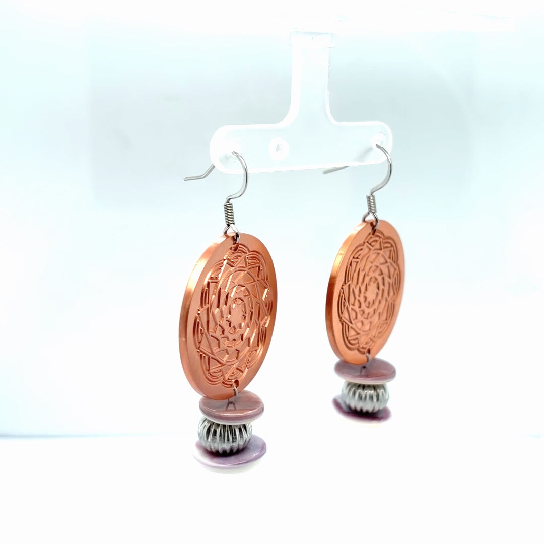 Wampum Copper Pinecone Patchwork Earrings