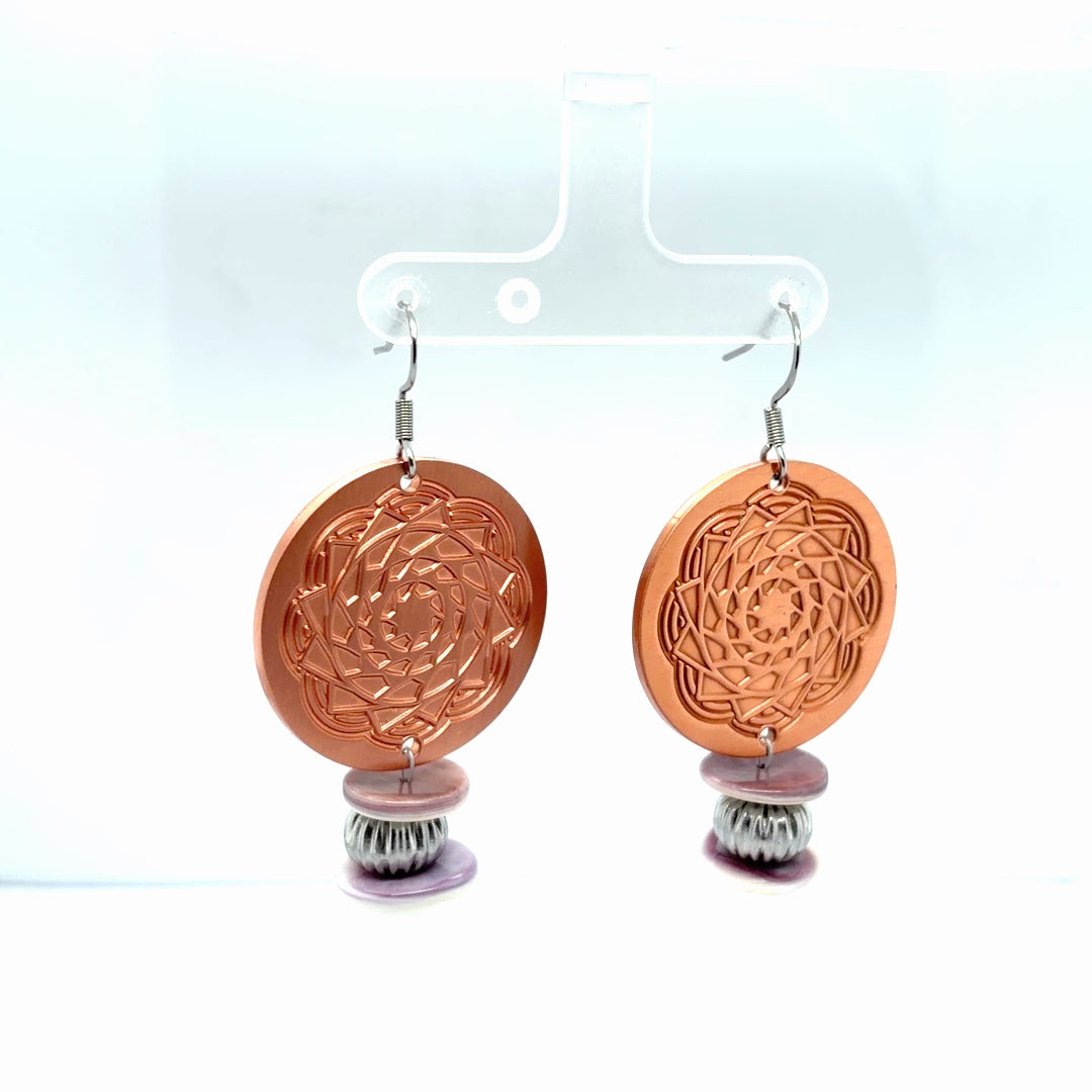 Wampum Copper Pinecone Patchwork Earrings