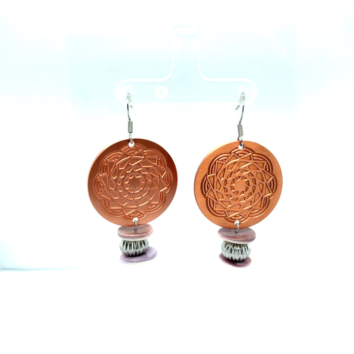 Wampum Copper Pinecone Patchwork Earrings