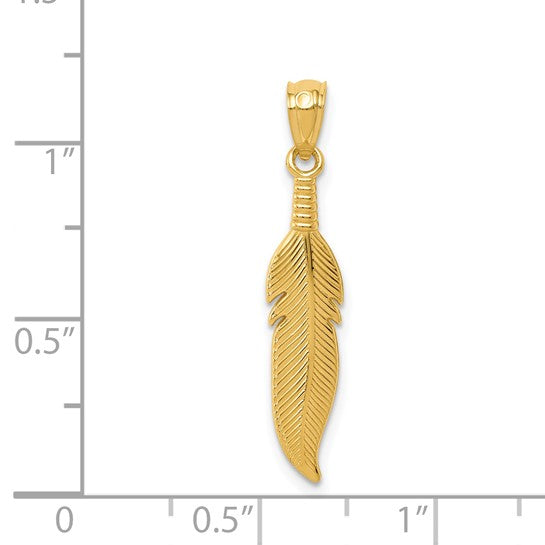 14k Polished Feather Pendant