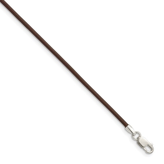 Sterling Silver 18inch 1.5mm Brown Leather Cord Necklace