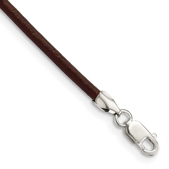 Sterling Silver 20inch 2mm Brown Leather Cord Necklace