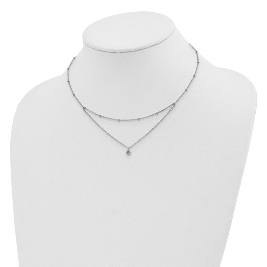 Sterling Silver Rhodium-plated CZ Beaded with 4in ext. Choker QG5341-12