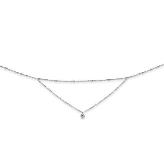 Sterling Silver Rhodium-plated CZ Beaded with 4in ext. Choker QG5341-12