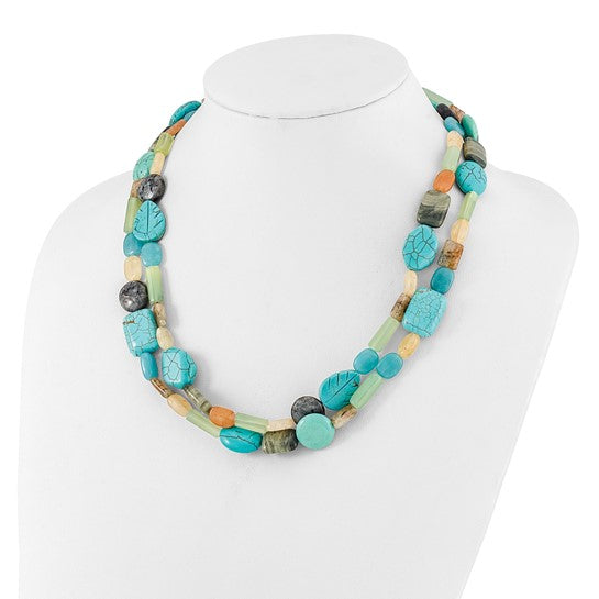 Sterling Silver Multi Stone 2-Strand 20.5in with 2in ext Necklace