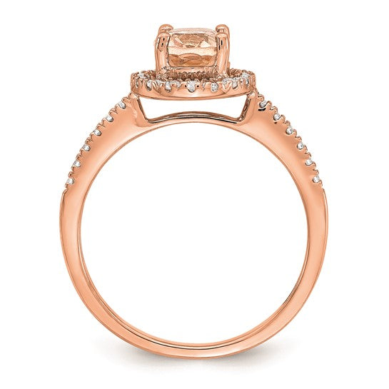 14k Rose Gold Halo 8x6 Oval Morganite and 1/3 carat Diamond Engagement Ring