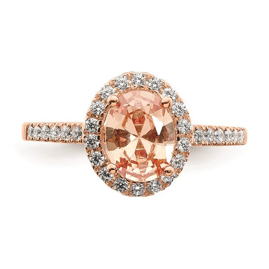 14k Rose Gold Halo 8x6 Oval Morganite and 1/3 carat Diamond Engagement Ring