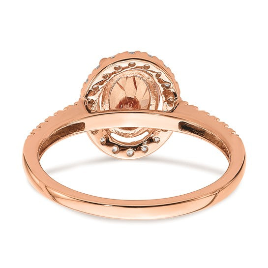 14k Rose Gold Halo 8x6 Oval Morganite and 1/3 carat Diamond Engagement Ring