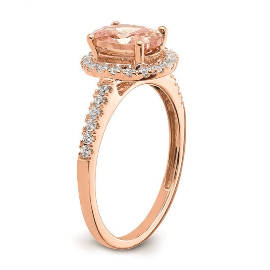 14k Rose Gold Halo 8x6 Oval Morganite and 1/3 carat Diamond Engagement Ring