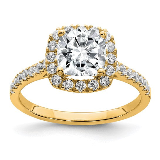 14k 1 3/4ct. Cushion Halo Moissanite Engagement Ring