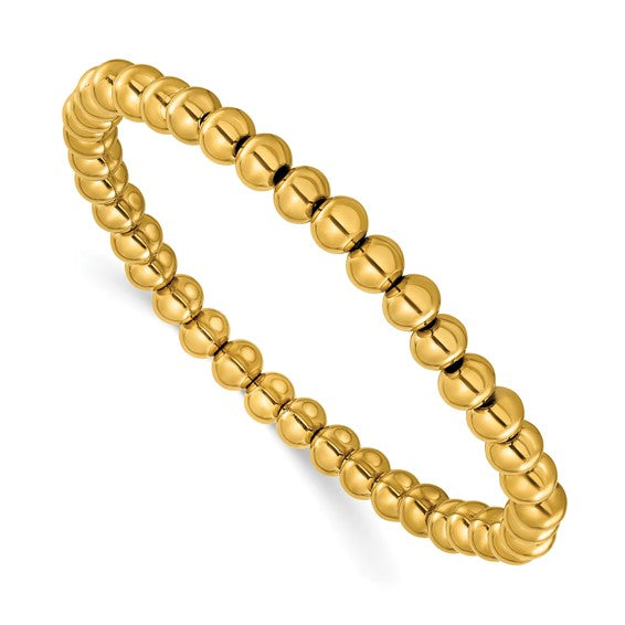 Chisel Stainless Steel Polished Yellow IP-plated 6mm Beaded 7.75 inch Stretch Bracelet