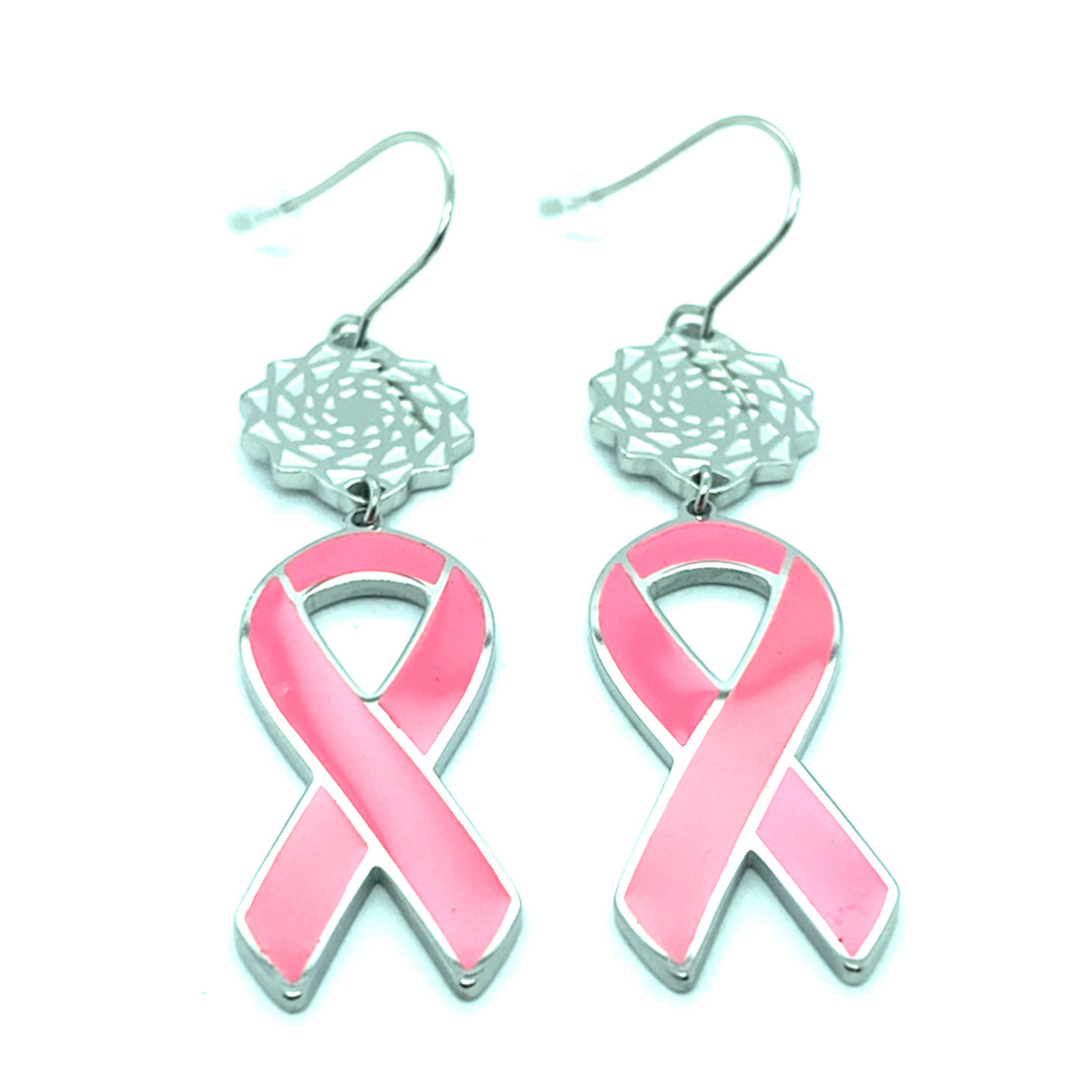 Pinecone Patchwork Cancer Awareness Pink Earrings