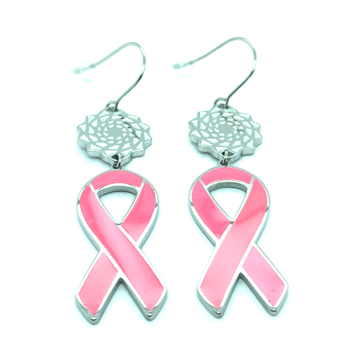 Pinecone Patchwork Cancer Awareness Pink Earrings