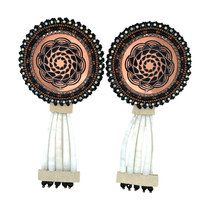 Copper Pinecone Patchwork dentalium shells Earrings