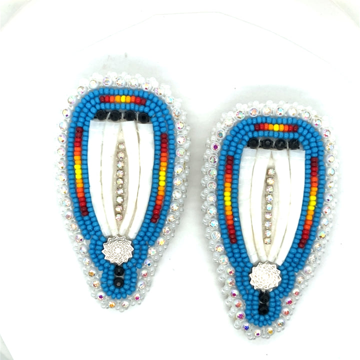 Beaded Dentalium Fan Earrings Turquoise