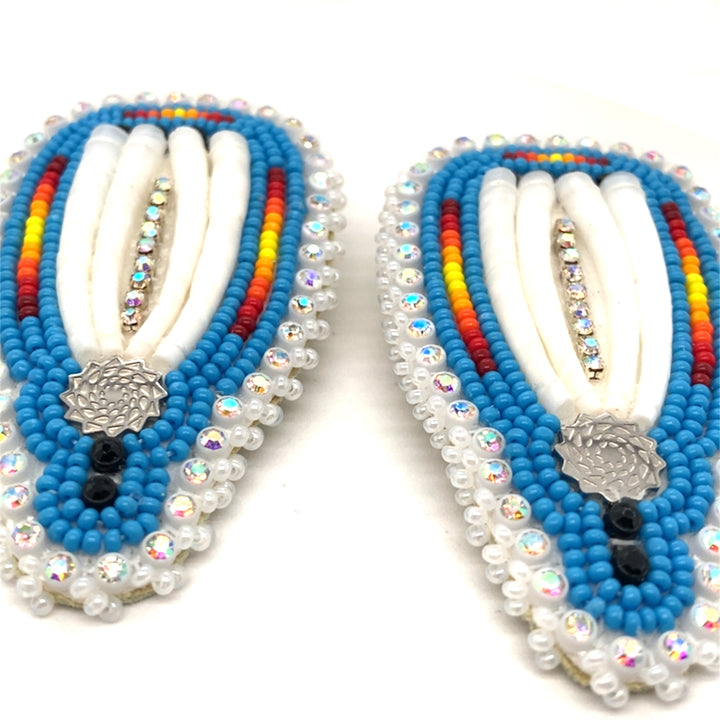 Beaded Dentalium Fan Earrings Turquoise