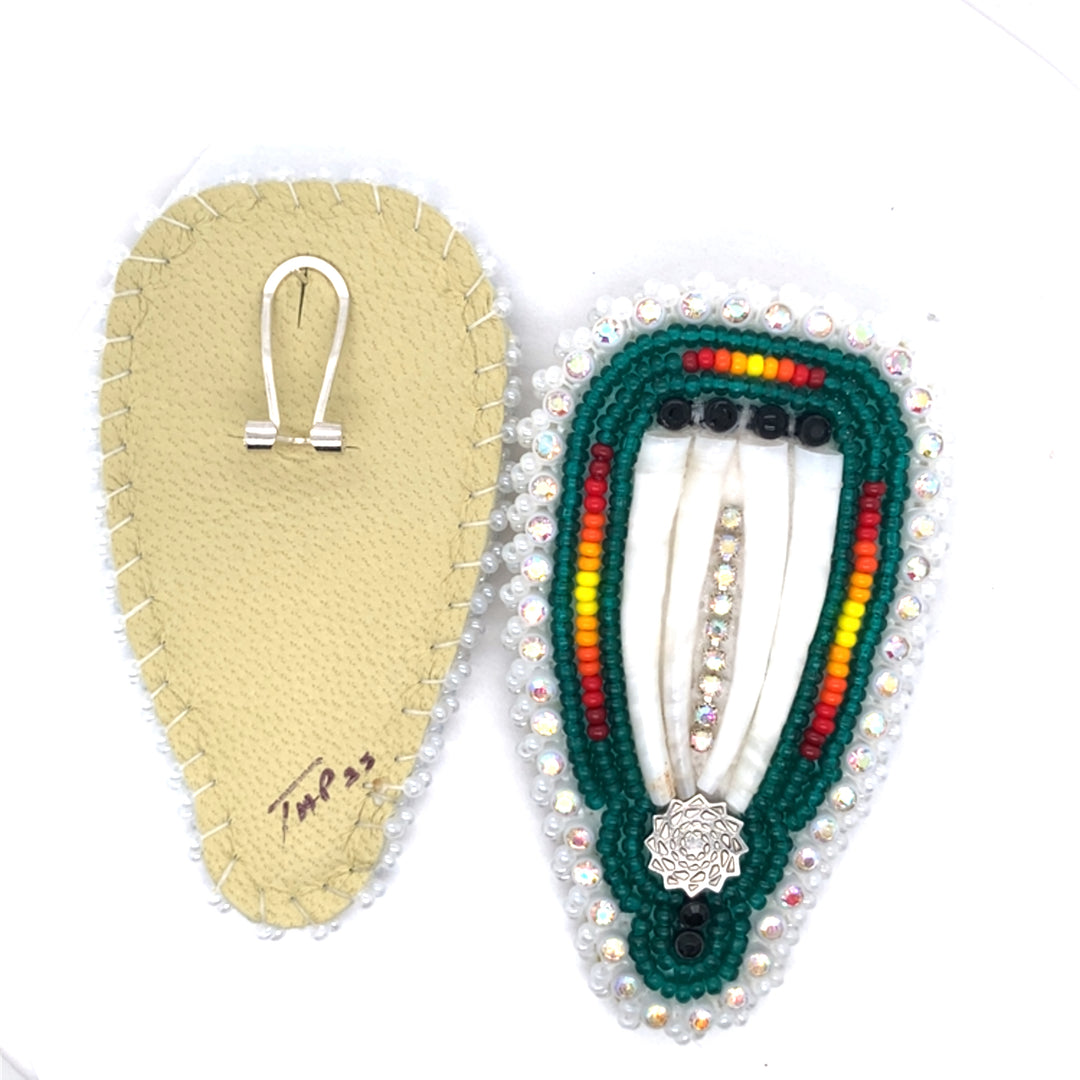 Beaded Dentalium Fan Earrings Forest Green