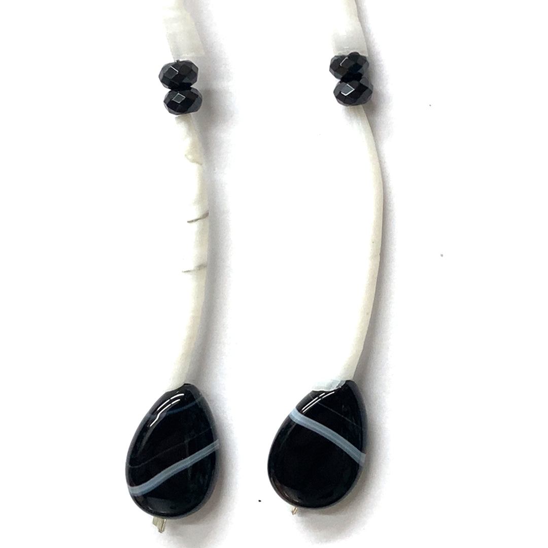 Pinecone Patchwork Dentalium Earring White and Black