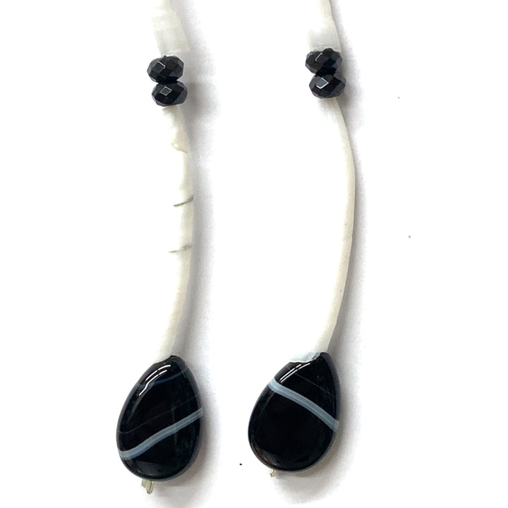 Pinecone Patchwork Dentalium Earring White and Black