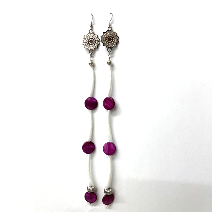 Pinecone Patchwork Dentalium Earring Purple Shell