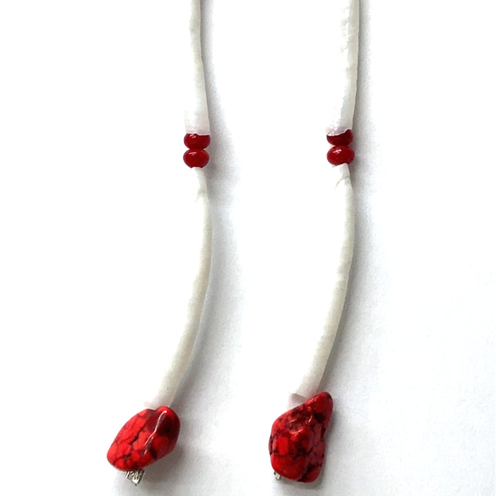 Pinecone Patchwork Dentalium Earring Red Coral
