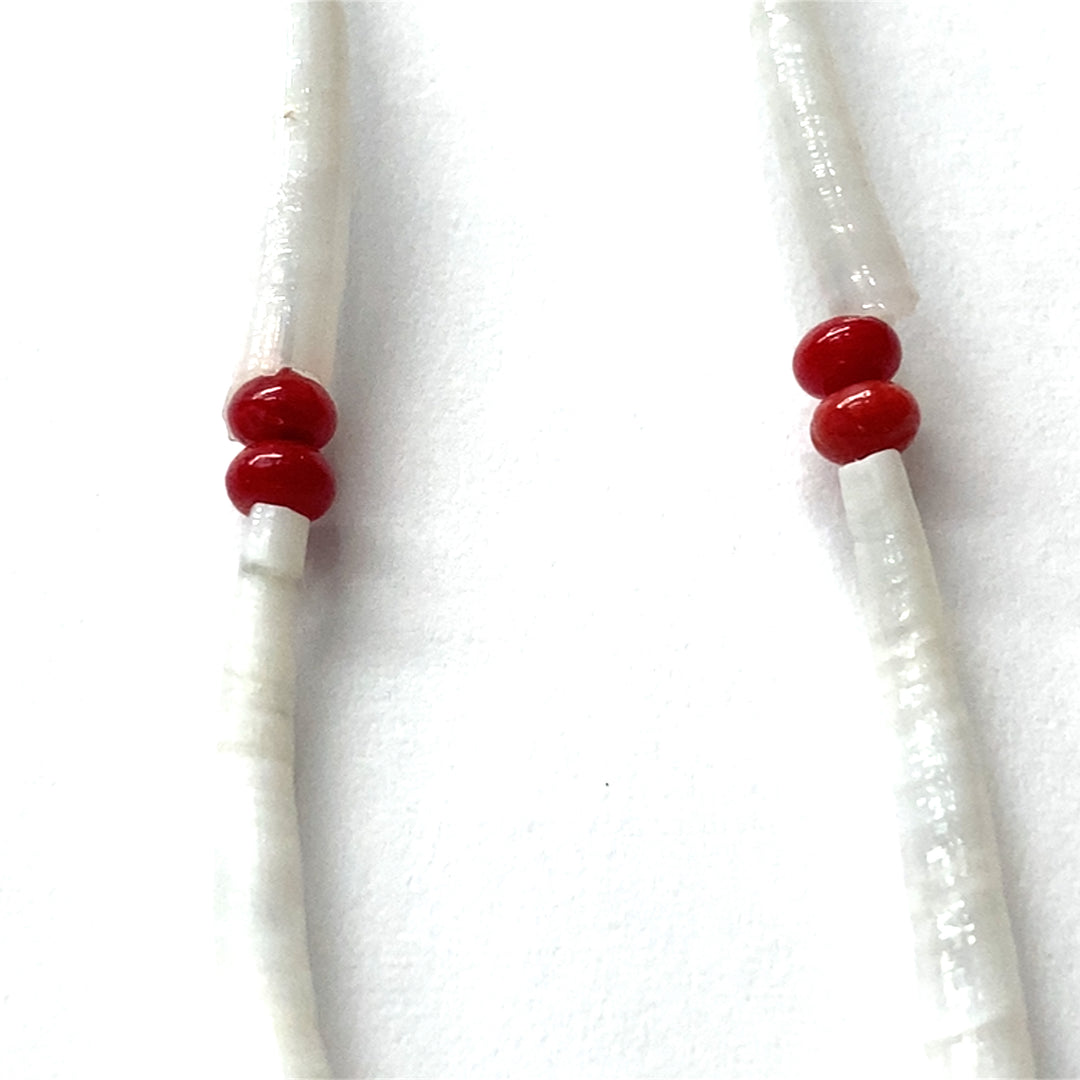 Pinecone Patchwork Dentalium Earring Red Coral