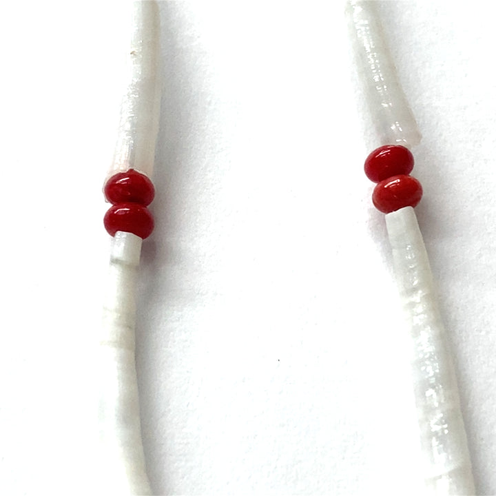 Pinecone Patchwork Dentalium Earring Red Coral