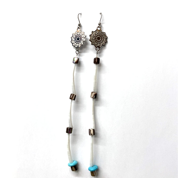 Pinecone Patchwork Dentalium Earring tigers eye turquoise