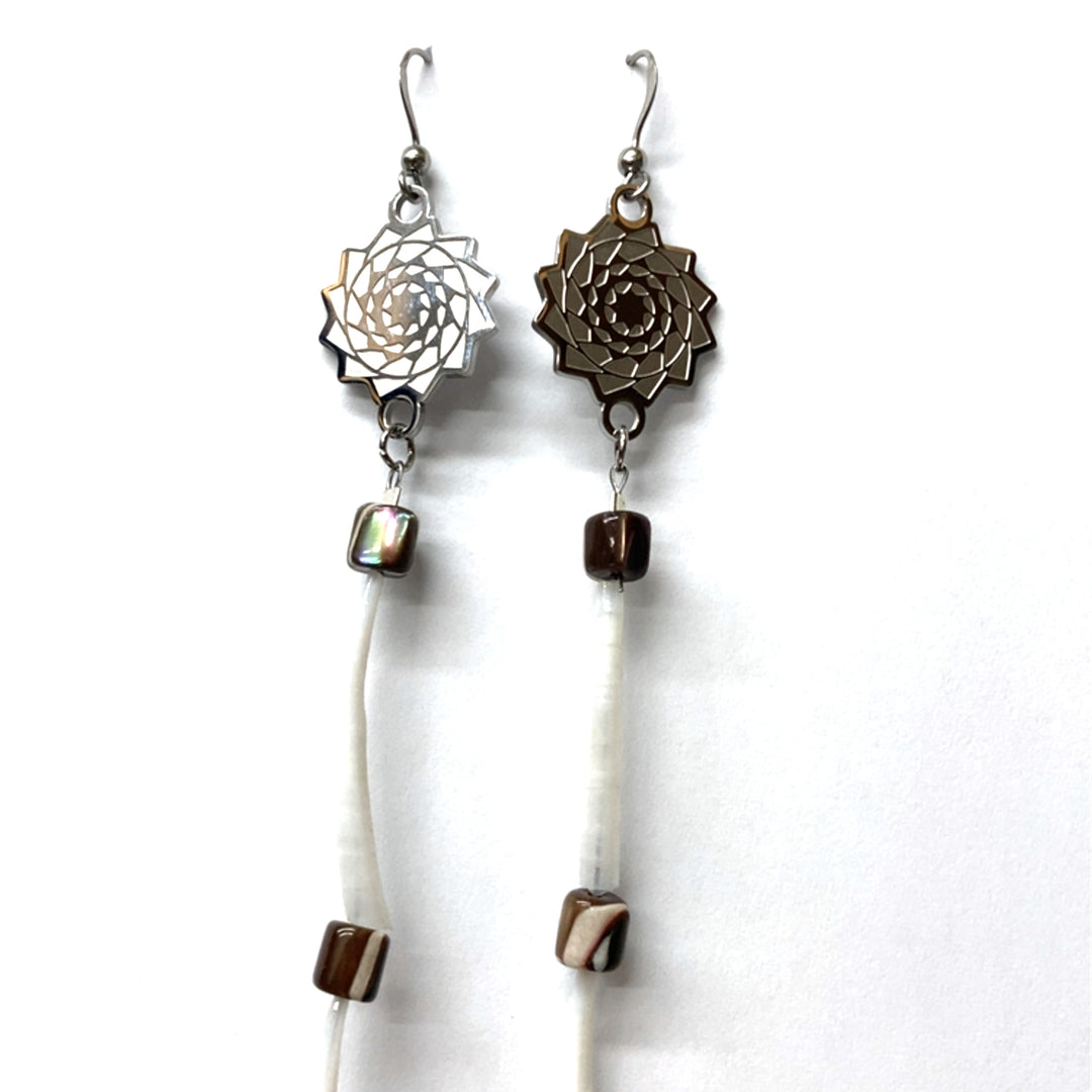 Pinecone Patchwork Dentalium Earring tigers eye turquoise