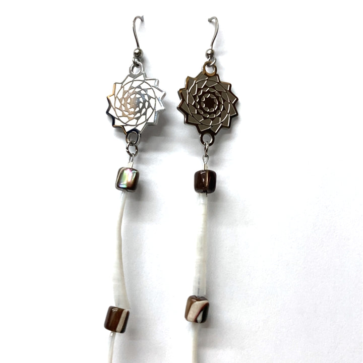 Pinecone Patchwork Dentalium Earring tigers eye turquoise