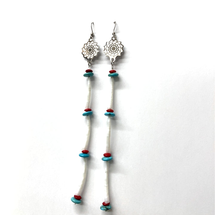 Pinecone Patchwork Dentalium Earring Red Turquoise