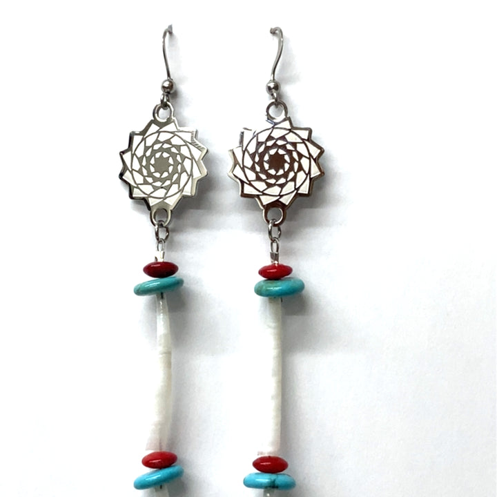 Pinecone Patchwork Dentalium Earring Red Turquoise