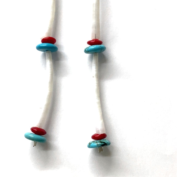 Pinecone Patchwork Dentalium Earring Red Turquoise