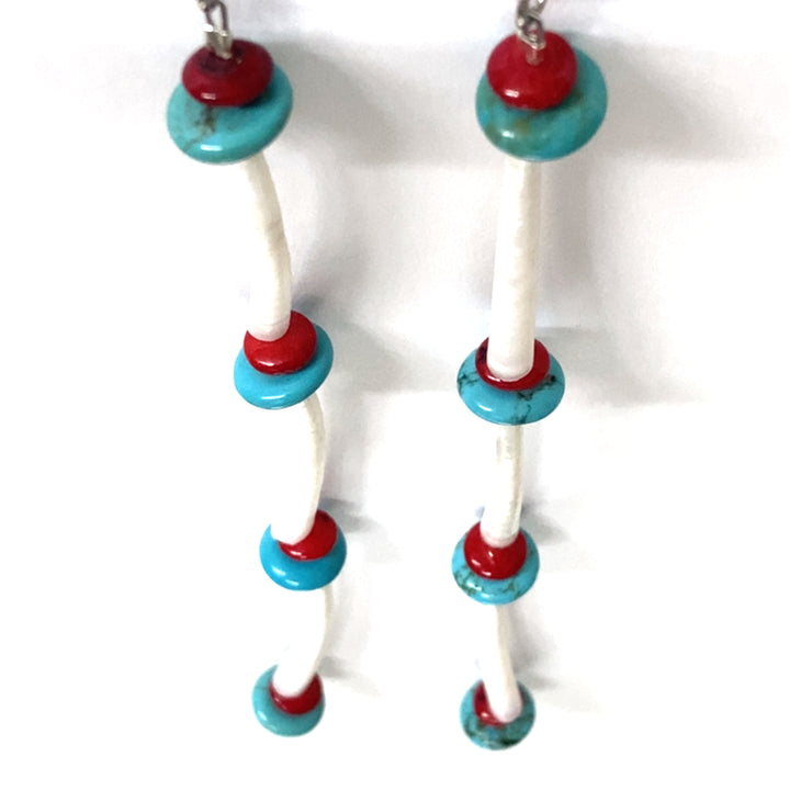 Pinecone Patchwork Dentalium Earring Red Turquoise