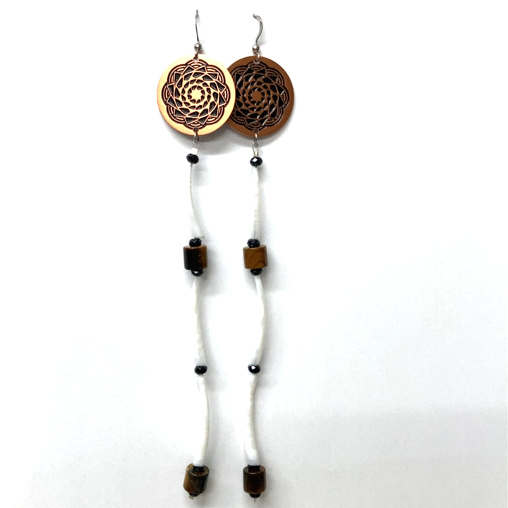 Copper Pinecone Patchwork Dentalium Earring tiger-eye black