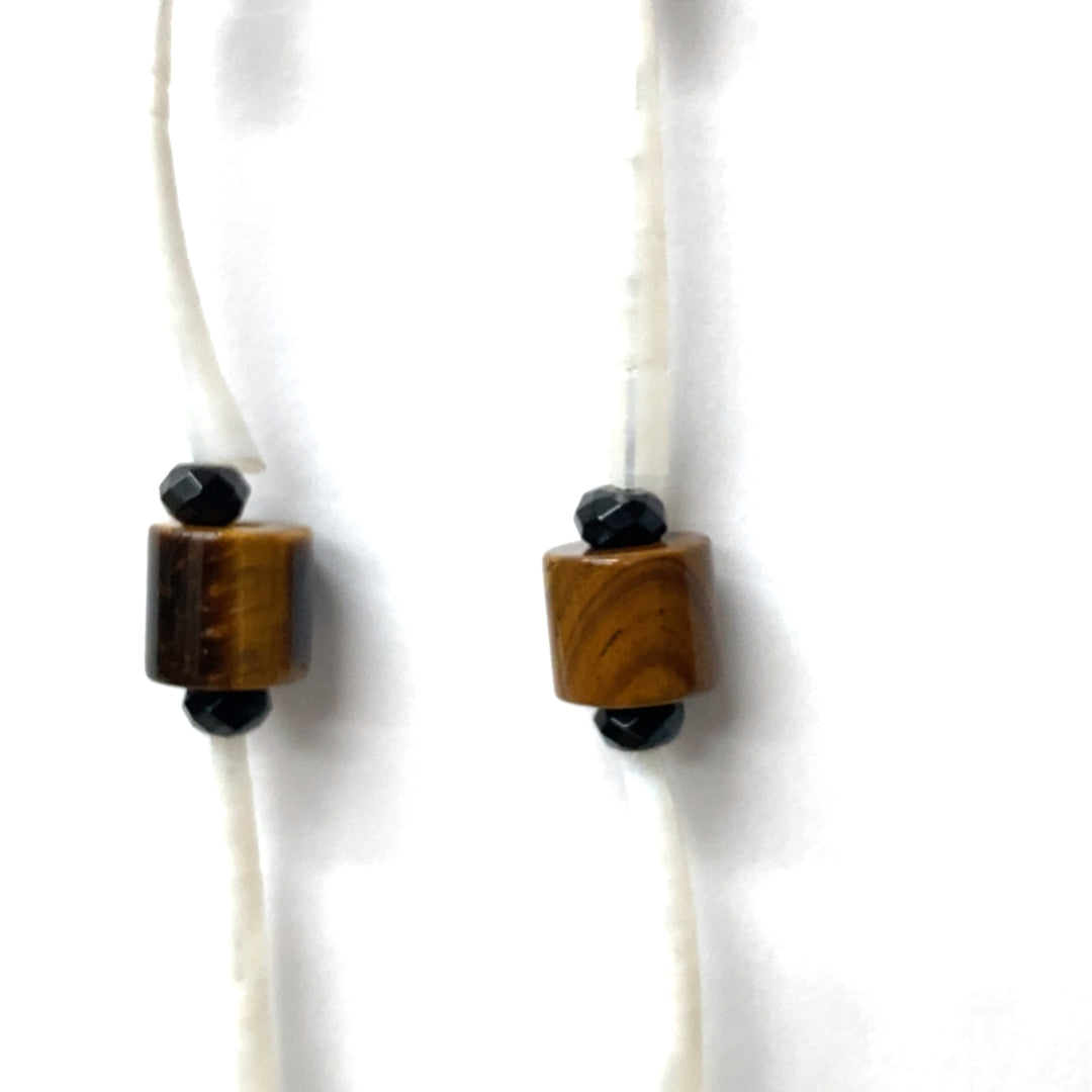 Copper Pinecone Patchwork Dentalium Earring tiger-eye black